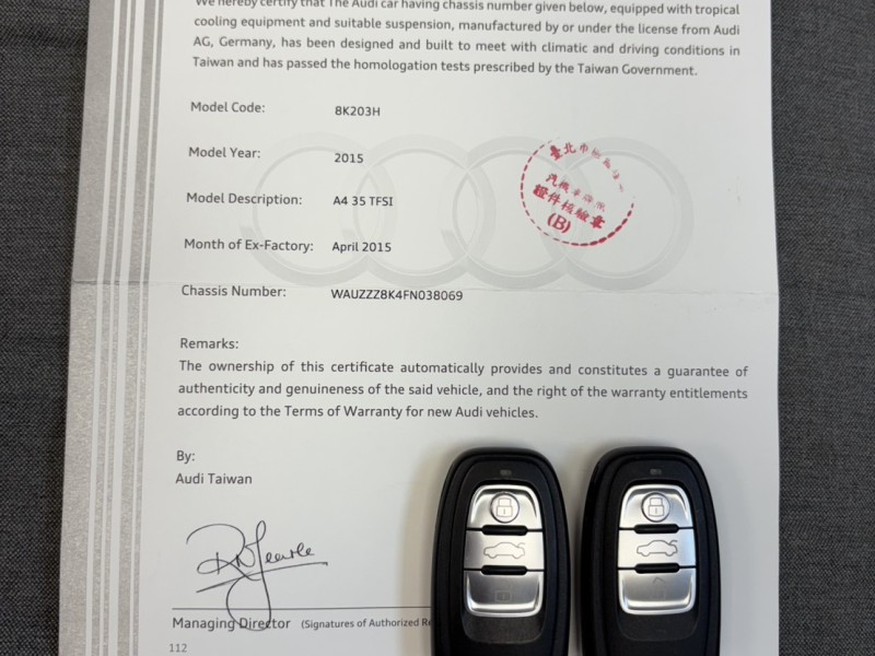 Audi  A4 實車實價可分期Audi A4 35TFSI優雅品味A3 A5 A6 A7 A8 Passat可參考 | 新北市汽車商業同業公會｜TACA優良車商聯盟｜中古、二手車買車賣車公會認證保固